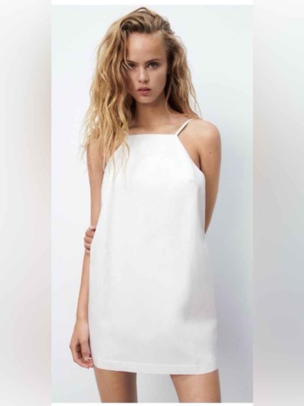 Zara White Mini Slip Dress with Thin Straps